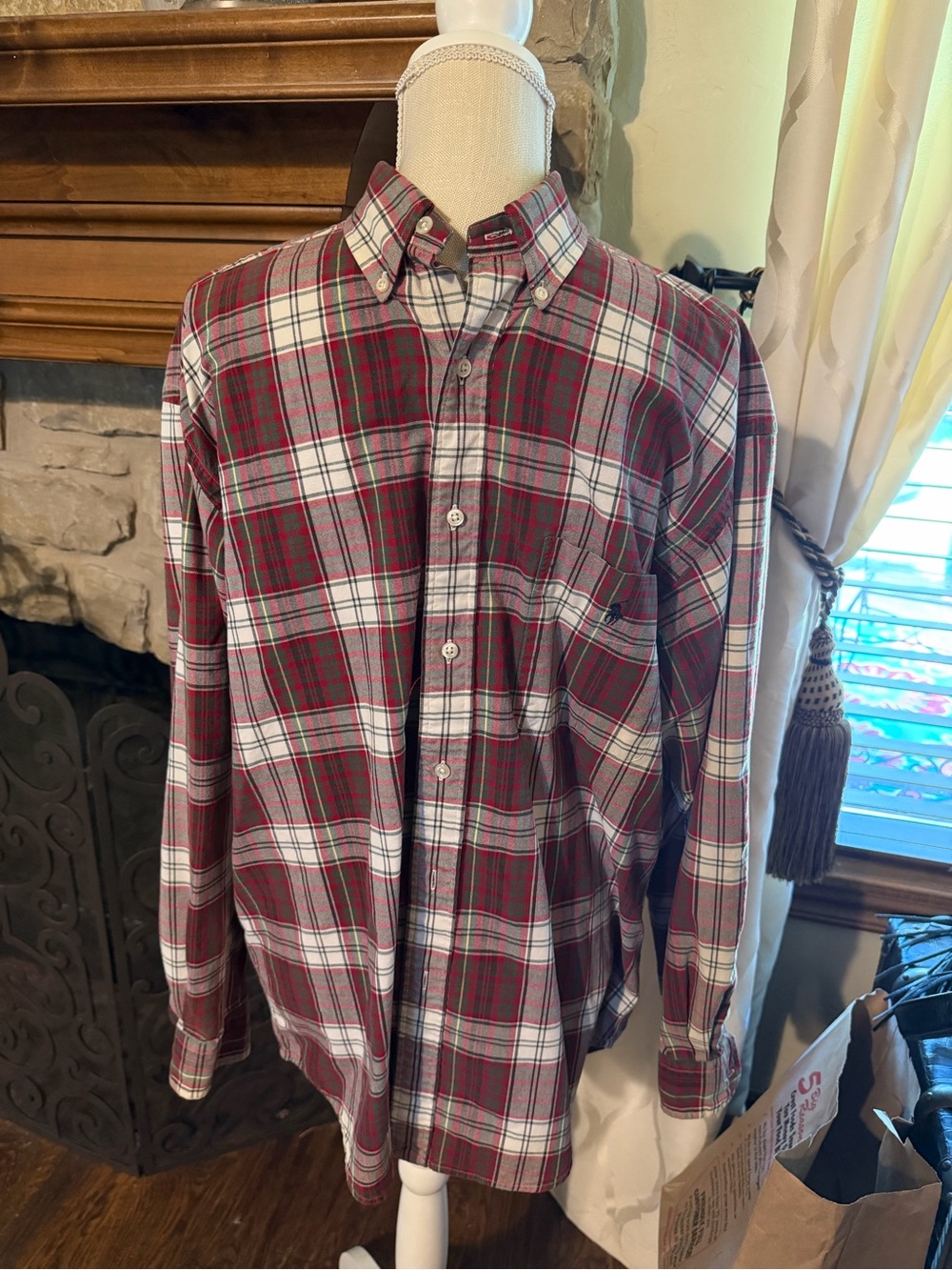 Men's Red Plaid Button-Down Shirt by Ralph Lauren sz med